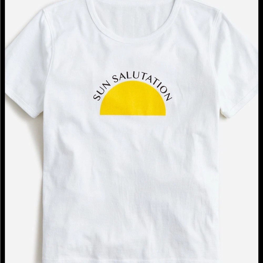 J. Crew White Tee with Yellow Sun Design